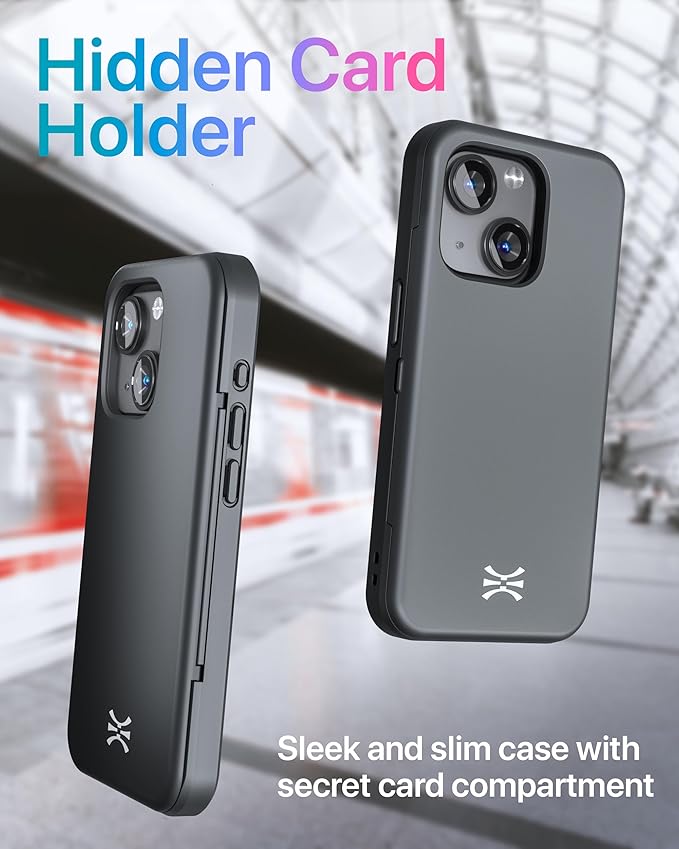 TORU for iPhone 15 Wallet Case with Card Holder, Hidden ID Credit Card Slot Flip Kickstand, Slim Fit Shockproof Heavy Duty Phone Cover with Strap - Black