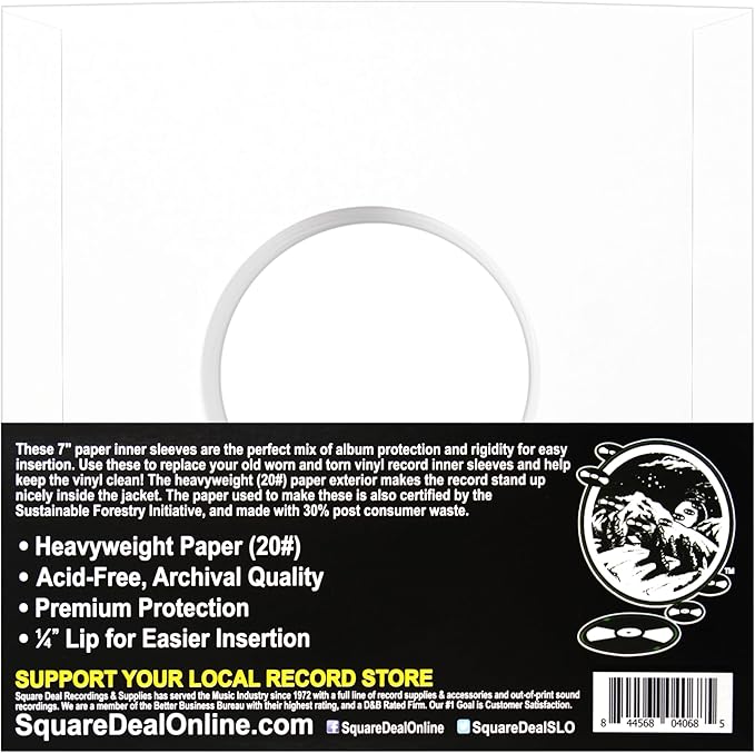 (200) Archival Quality Acid-Free Heavyweight Paper Inner Sleeves for 7 Inch Vinyl Records #07IW