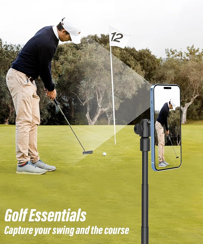 Phone Golf Monopod Selfie Stick for Magsafe, Adjustable Magnetic Golf Phone Holder Stand for Training Aid, Record Swing, Alignment Rod, for iPhone 17 Pro Max 16 15 14 13 12 11, Android All CellPhone