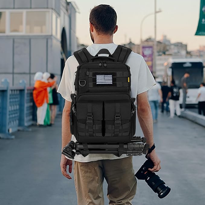 TORIBIO Camera Backpack for DSLR/SLR/Mirrorless Photography Camera, Water-resistant Tactical Camera Travel Bag Backpack Case with 15.6" Laptop Compartment, Tripod Holder