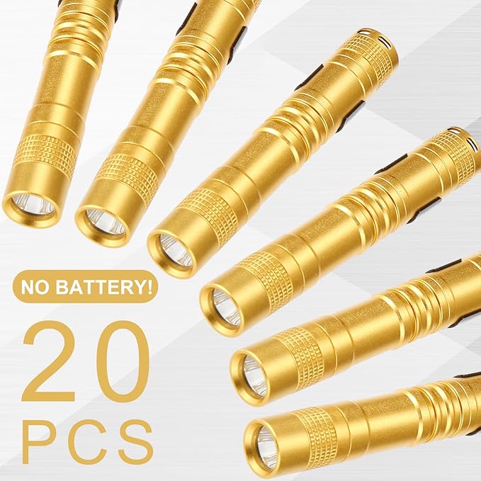 Hortsun 20 Pcs Mini Pen Light Flashlights Christmas Gifts for Men Pocket Flashlights Pen with Clip Small LED Handheld Slim Torches Without Battery(3.54 Inch,Yellow)