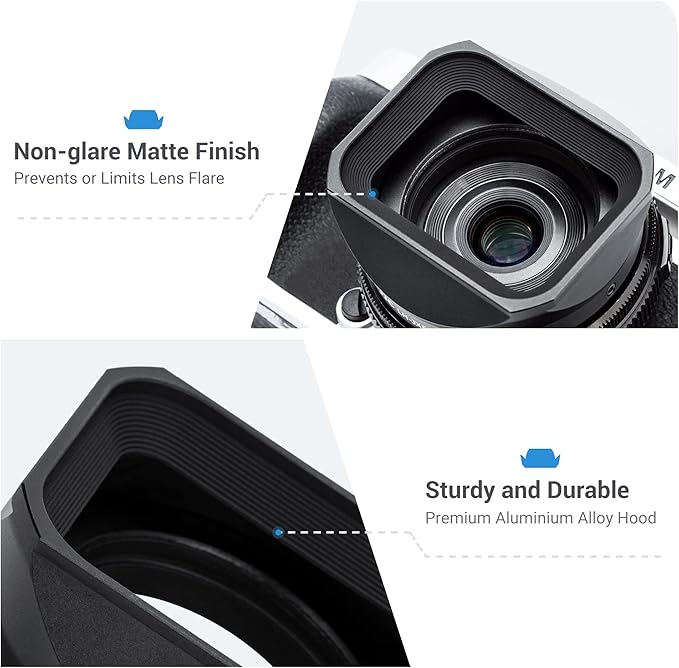 JJC Square Metal Camera Lens Hood Cover with Lens Cap Replaces LH-XF27 for Fujifilm XF 27mm F2.8 R WR & XF 27mm F2.8 Lens & XF 23mm F2.8 R WR on X-T5 X-T4 X-T3 X-T2 X-T30 II X-T20 X-T10 X-H2S X-H2