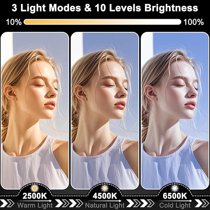 Hagibis LED Video Light, 2500mAh Rechargeable Camera Light, CRI97+ Dimmable Ring Light with Cold Shoe Mount, Portable Photography Lighting for Camera Phone Photography, Vlog Filming&TikTok Live(White)