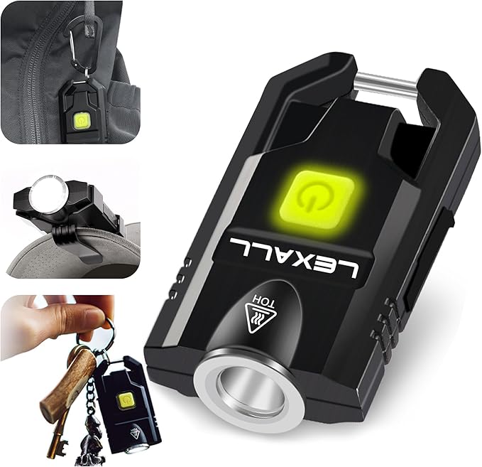lexall LED Small Flashlight, 500Lumens Bright Mini Keychain Light, Portable USB Rechargeable Pocket Lights with 3 Modes Compact Baseball Cap Lights Indoor and Outdoor for Walking,Searching