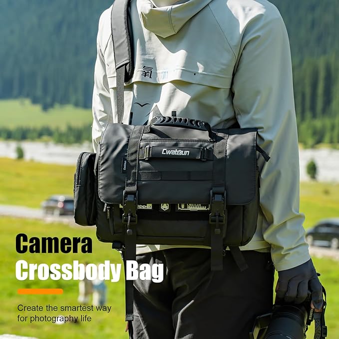 Cwatcun Camera Sling Bag, Waterproof Multifunction Photography Tactica Camera Crossbody Bag with Tripod Holder & Removable Accessory Bags for DSLR/SLR/Mirrorless Cameras - Medium