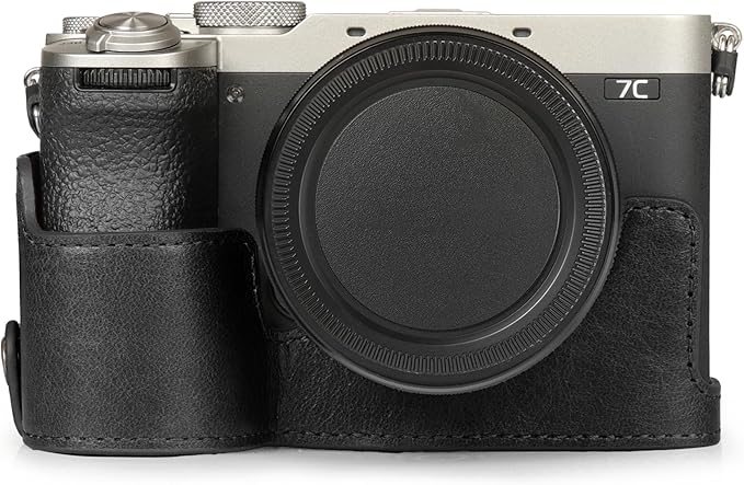 MegaGear Genuine Leather Half Camera Case for Sony Alpha a7C Mark II - Stylish and Protective - Black