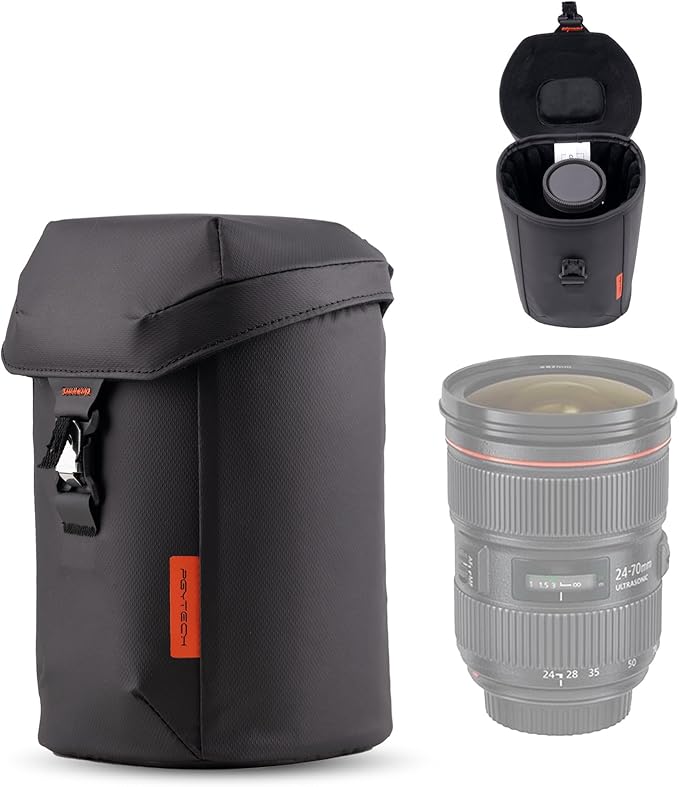 PGYTECH Camera Lens Case, Magnetic Buckle Camera Lens Bag, Water Resistant Protective Lens Pouch for DSLR Camera Lens, Thick Camera Lens Bag for Nikon, Tamron, Fuji, Canon Size M