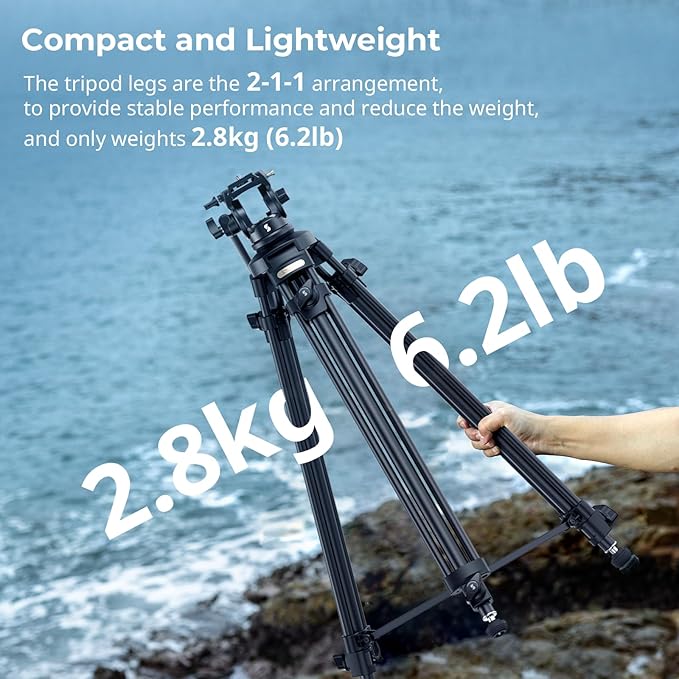 SmallRig AD-50Lite Video Tripod, Heavy Duty Tripod with 360°Fluid Head, 62" Aluminum Alloy Travel Tripods with QR Plate, Lift Rope, Load up to 11lb for DSLR, Camcorder, Camera