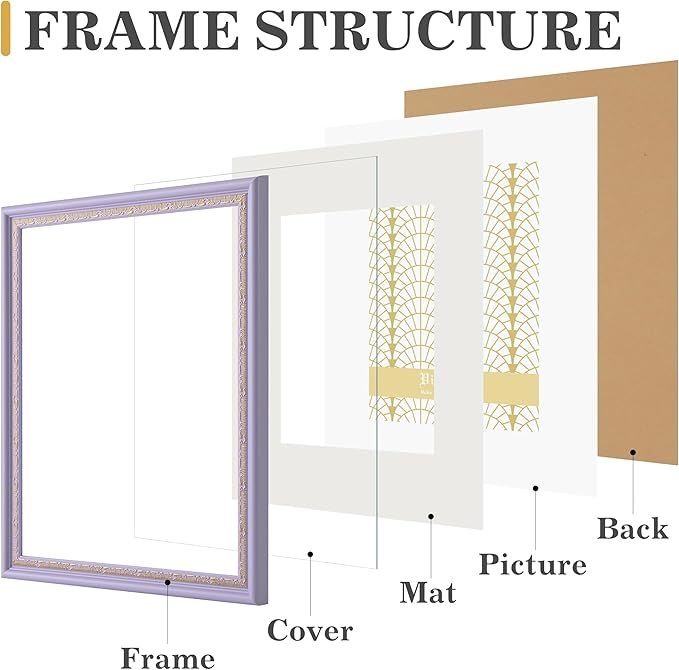 VIOLABBEY 4x6 Picture Frame Purple Gold, Display 3.5x5 Photo with Mat or 4x6 without Mat, Ornate Vintage 4 x 6 Purple Gold Frame for Wall Decor or Tabletop Display