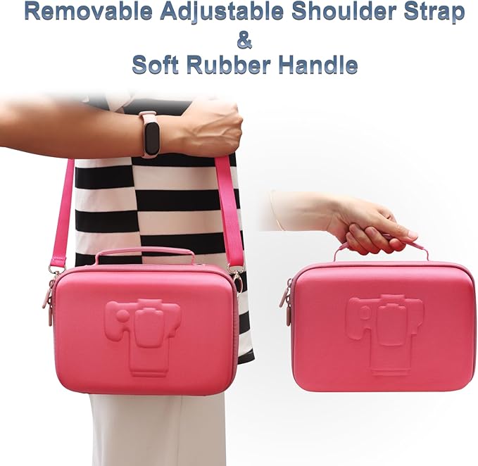 Camera Case Compatible with Canon EOS Rebel T7/R50/R6 Mark II/R100/R50 V/T6/R8/R10/R5 Mark II/RP/R7/5D Mark IV/SL3/R5/T100 DSLR Camera, Len and Tripod with 4 Dividers and Shoulder Strap, Magenta+Pink
