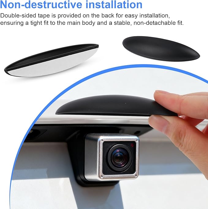 2pcs Car Rear View Camera Cover, ABS Waterproof Rear View Camera Protector Cover No-Tools Installation Universal Anti-Rain Guard for Automotive Exterior Accessories (Black)
