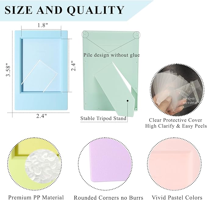 JOYZO（6+5）for Instax Picture Frames and Gem Stickers, fits for Polaroid Instax Mini 12/11/8/7s/90/50/41/SE/EVO Instant Photo Film Desktop Stand Display DIY Kit with Clear Protective Covers
