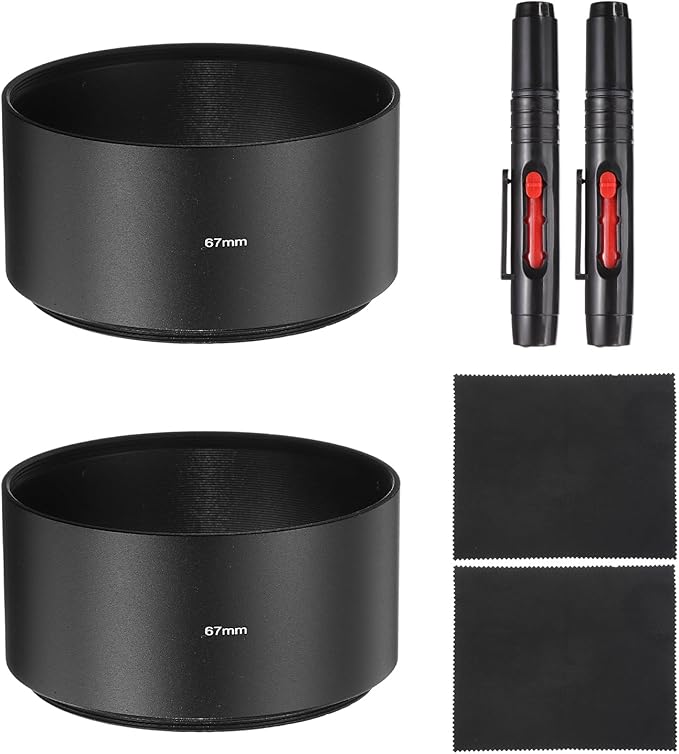 PATIKIL 2 Pcs Lens Hood Shade, 67mm Long-Focus Mount Standard Screw-in Metal Camera Cap Shade with Cleaning Cloth and Cleaning Pen, Black