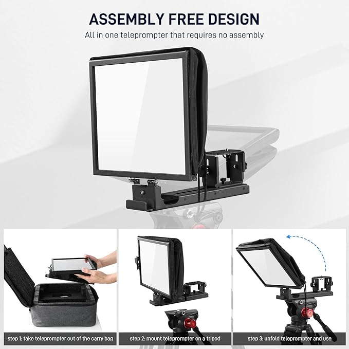 GVM 12" Teleprompter for iPad Tablet Phone DSLR Camera, Collapsible Teleprompter Kit with Installation Free Design, HD Refective Display, APP Remote Control, Carry Case, for Video Recording