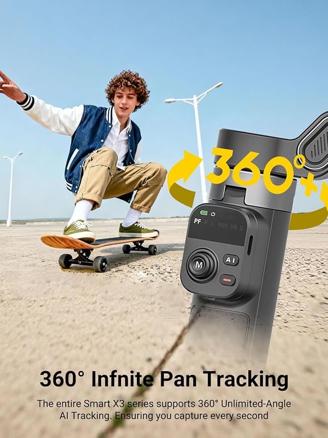 AOCHUAN 360° Pan Rotation Gimbal Stabilizer for iPhone, Magnetic Remote Control, 3-Axis Stabilizer w/Built-in Extension Rod & One-Touch Open Tripod, 3-in-1 Foldable Phone Gimbal for Vlogging, Travel