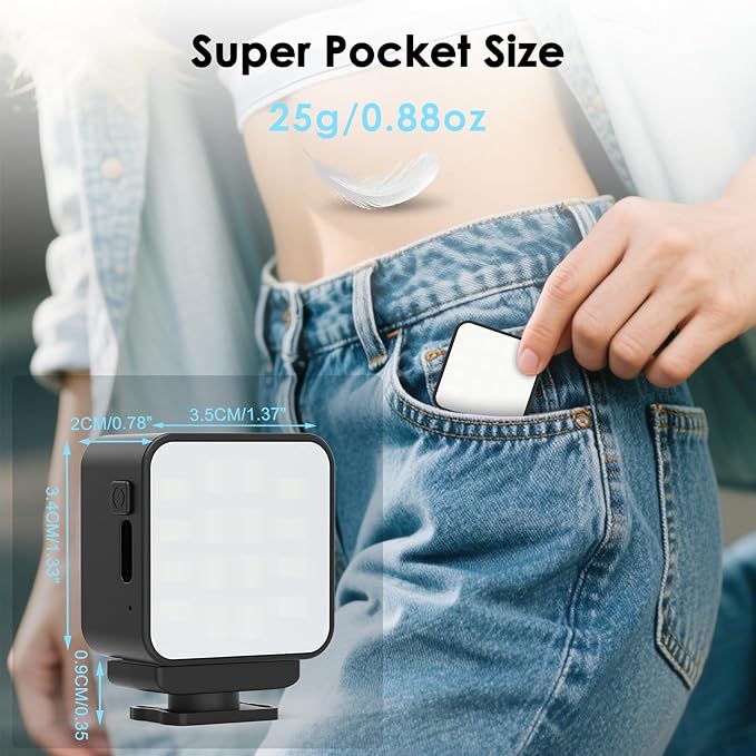 Gift Multiuse Magnetic Mini Vlog Light for DJI Osmo Pocket 3 and Action Camera,3W,300mAh,3 Models 2 Level Brightness Rechargeable LED Fill Light for DJI OSMO,Smartphone, Sony ZV-1 and Selfie Sticks