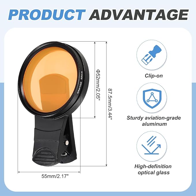 PATIKIL 52mm Phone Camera Lens, Clip-On Full Color Filter Circular Polarizing Lens for Most Smart Phones and DSLR Cameras, Orange