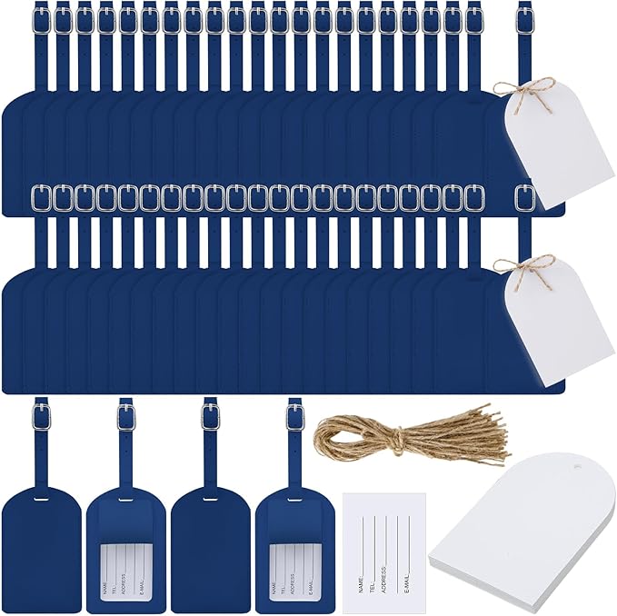 Amylove 48 Sets Leather Luggage Tags Bulk Wedding Favors Luggage Tags for Guests Bridal Gifts Wedding Bridal Shower Gift PU Leather with Name ID Card Tag for Guests
