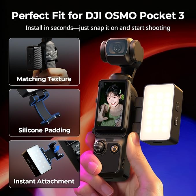 SmallRig Bi-Color LED Video Light for DJI Osmo Pocket 3, Mini Video Light with 650mAh Battery, CCT Mode 2700K-6500K, 360° Adjustments, for Selfie Vlog Recording, Content Creators Photographer - 5733