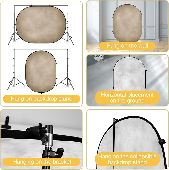 Kate Collapsible Backdrop Pop up Photo Backdrops Foldable Background Portable for Headshot,Portrait Photography,Video,5x6.5ft,Beige/Grey