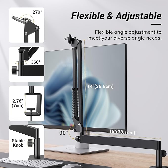Tonor Mic Arm Desk Mount, Low Profile Boom Arm, Microphone Arm, Adjustable Mic Stand with Desk Mount Clamp, Cable Management, 3/8’’ and 5/8’’ Screwadapter for Most Microphone, Black, T20LP