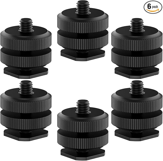 Camera Hot Shoe Mount(6 Pack) to 1/4"-20 Tripod Screw Adapter Flash Shoe Mount for DSLR Camera Rig