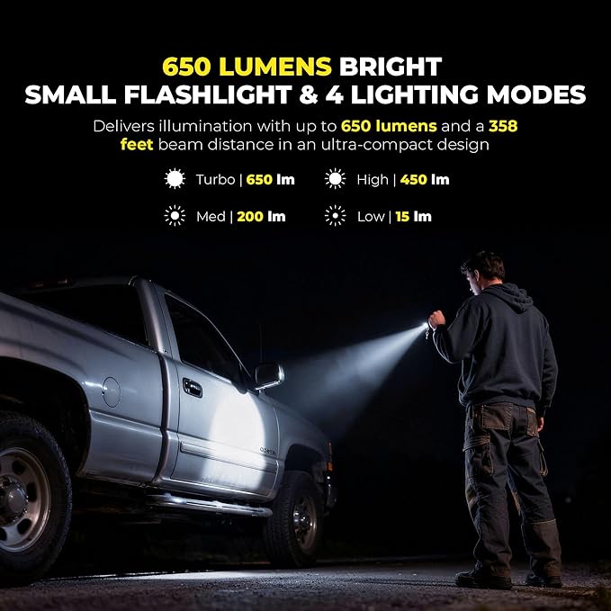 Keychain Flashlight, Bright 650 Lumens USB-C Rechargeable Mini Flashlight, Waterproof Small Pocket Light for Everyday Carry, Camping, Hiking, Emergencies (1, Midnight Black)