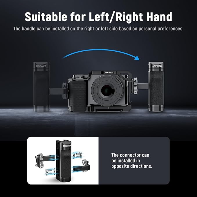 NEEWER Lightweight Side Handle, Camera Cage Rig Handle with Contoured Silicone Grip, Dual 1/4" Screws, 1/4" Threads, Cold Shoe, Vertical Adjustment, Compatible with SmallRig NEEWER Cage, CA067H