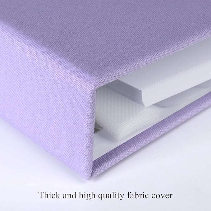 12x12 Inch Large 3 Ring DIY Scrapbook Photo Album Journal with 30 Plastic Sleeves 60 Pages and Fabric Cover for Baby Travel Wedding Anniversary kids Adventure (Purple Cover/White Pages)