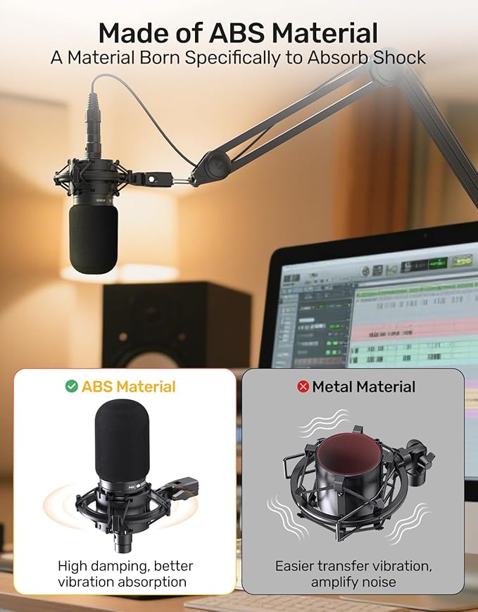 Custom AT2020 Microphone Shock Mount with Pop Filter, Anti-Vibration Suspension Shock Mount Mic Holder Clip Compatible with Audio Technica AT2020 AT2035 AT2020USB ATR2050 AT3035 AT3060 Mic
