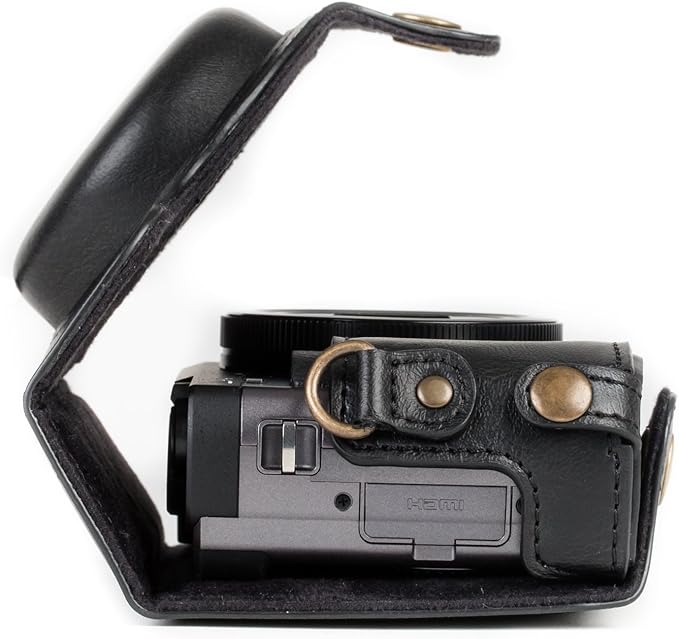 MegaGear MG1258 Ever Ready Leather Camera Case compatible with Panasonic Lumix DC-ZS80, DC-ZS70, DC-TZ95, DC-TZ90 - Black