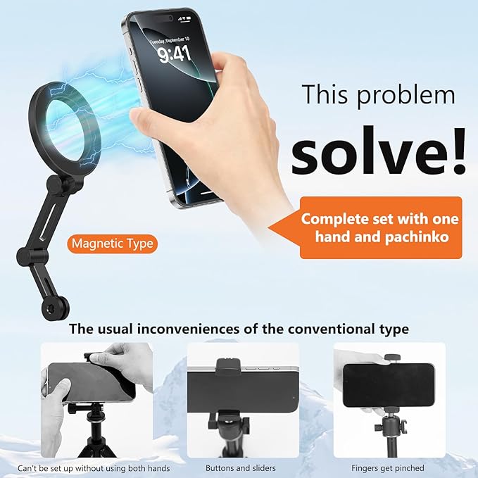 VRIG Magnetic Phone Tripod Mount for Mag Safe, MG-27 Three-Section Foldable Tripods Phone Holder Cellphone Attachment for Tripod/Neck Mount, for iPhone 16 15 14 13 12