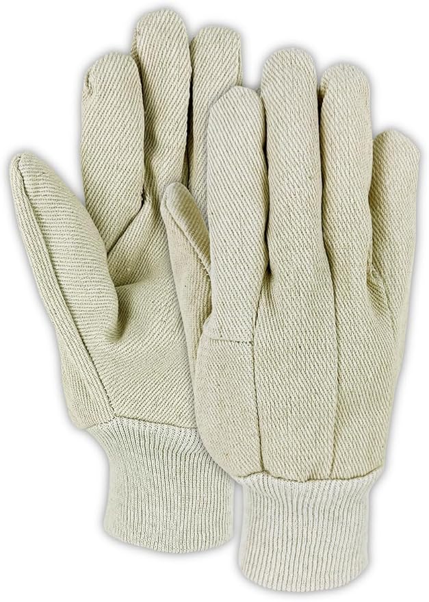 MAGID MultiMaster Cotton Clute Pattern Canvas Chore Gloves, 12 Pairs, Knit Wrist Cuff, Natural, T123