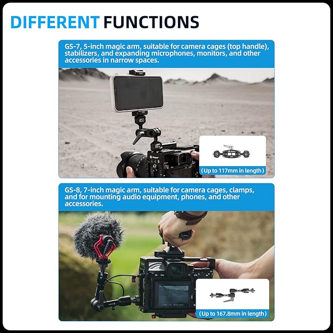 Fotopro 5inch Universal Magic Arm Double Ballhead 360 Degree Rotate Both 1/4 Inch Screw Adjustable Camera Expand Bracket for Phone Mount Tripod Monitor Camera LED Video Lights