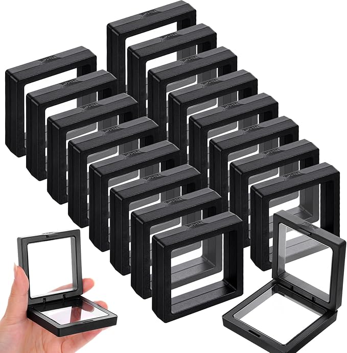 60 Pcs 3D Floating Display Case, Coin Display Case Black, 2.8 x 2.8 x 0.8 Inch Coin Frame Display-Holder Stands 3D Floating Jewelry Frame for Jewelry Shells Specimen Pins