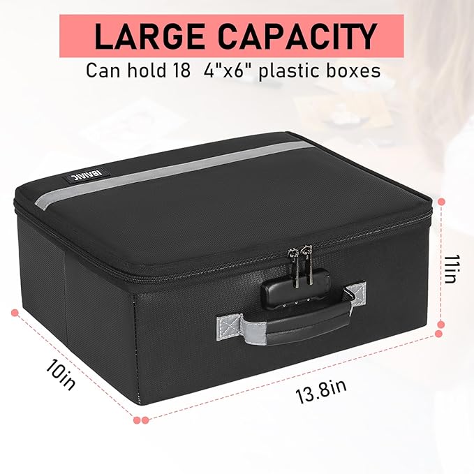 IBVIVIC Fire-resistant Photo Storage Box, Photo Organizer with Lock, Portable Photo Storage Containers Suitable for Storing 18pcs 4" x 6" Photo Cases (Box Only)