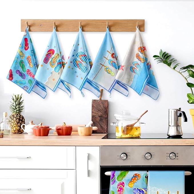 Preboun 6 Pcs Flip Flops Decorative Kitchen Towels Summer Dish Hand Towels Funny Flip Flops Themed Dish Cloth House Decorative Farmhouse Tea Cloth Absorbent for Home Bathroom Kitchen Decor