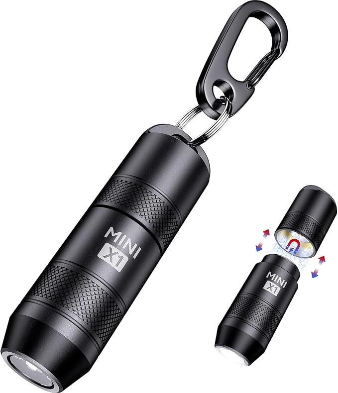 EDC Mini Flashlights High Lumens LED Pocket Keychain Magnetic Activation Flashlight Type-C Rechargeable Small Flashlight Long Battery Life & Long Illumination Distance (1, Black)