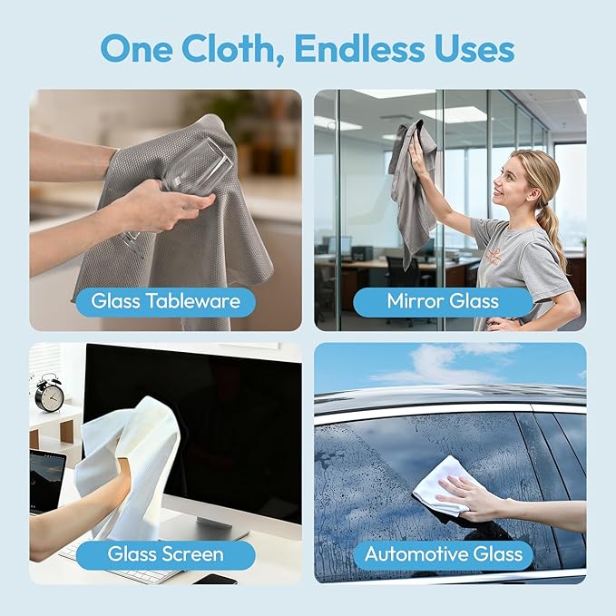 Nanoscale Microfiber Cloths 15.55”x 15.55”, Glass Window Mirror Stainless Steel Car Cleaning, Streak-Free, Lint-Free, Super Thick & Absorbent, Reusable, 6 Pack (Gray)