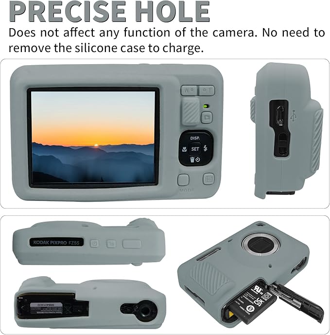 Easy Hood Camera Case for Kodak PIXPRO FZ55, Soft Silicone Cover Anti-Scratch Slim Fit FZ55 DSLR Camera Sleeve Body Skin Travel Protective Case, Light Grey