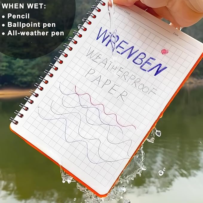 2PCS Outdoor Camping Weatherproof Spiral Notebooks with Waterproof Paper and Hard Cover, Field Grid Pattern, 100 pages per All-Weather Notepad, A6 Medium Size Steno Pads (4.8"x7", Orange)