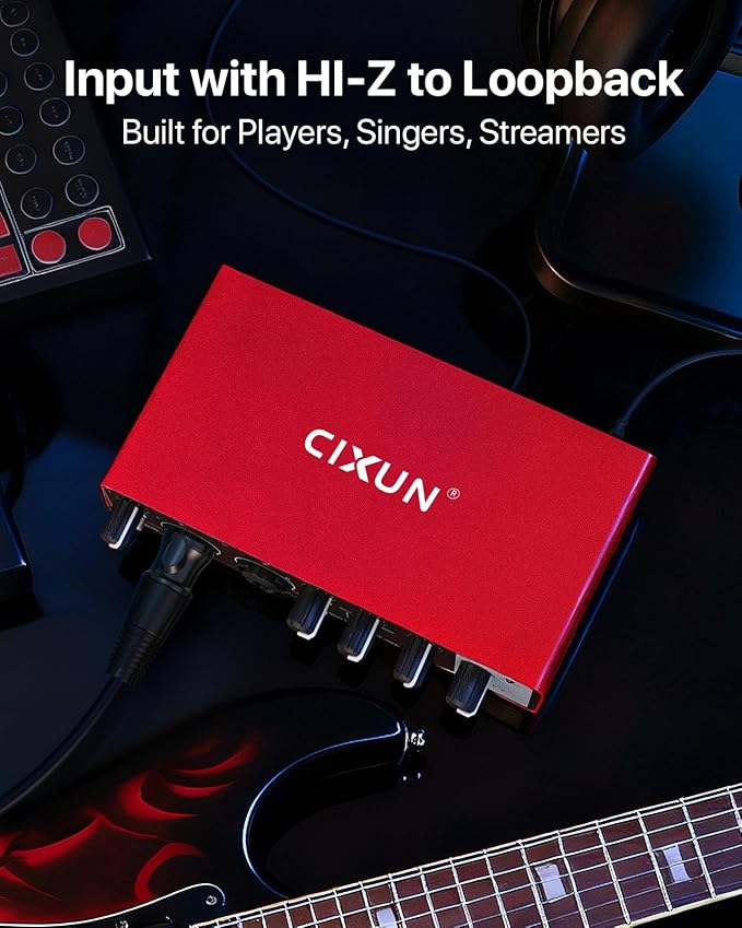 2x2 USB-C Audio Interface for PC/Mac Recording, 24-bit/192kHz, Dual TS/XLR Inputs, +48V Phantom Power, Studio/Podcast/Streaming(Matte Red)