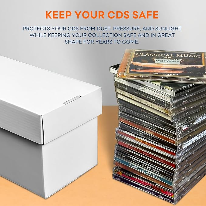 CD Storage Box, CD Case Holder, Cardboard Disc CD Organizer Box with Lids, 2 Packs
