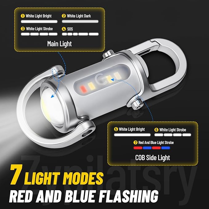 1200LM Super Bright Mini Led Flashlights USB Rechargeable Small Waterproof Keychain Flashlight Rescue, Camping-Silver
