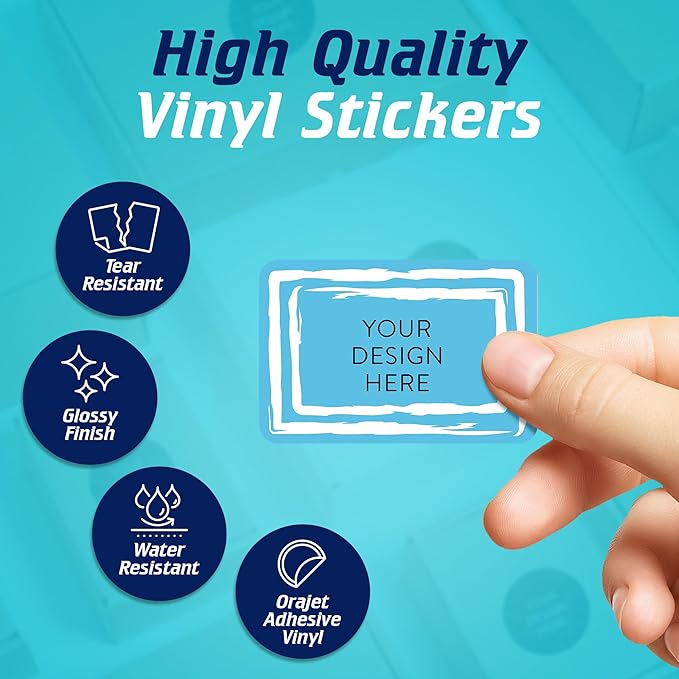 100 Custom Vinyl Stickers - Upload Your own Image, Text, Design, Logo - Personalized Logo Labels for Handmade, Packaging, Bottle, Jars, Candle, Brand Stickers (Blue Swirls, 6x4)