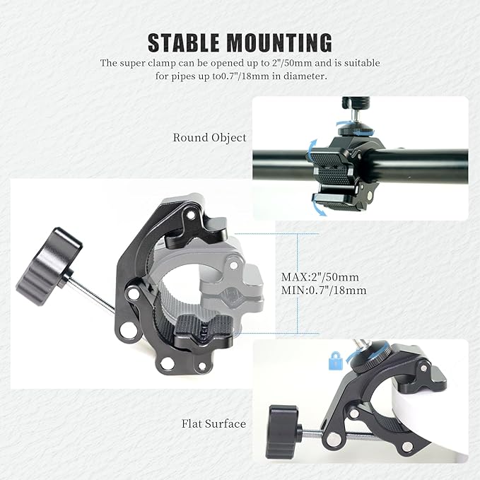 FIFIELD CNC Machined 11" Articulating Magic Arm Clamp Mount with Super Clamp, 360° Dual Ball Head & 1/4" ARRI Locating Pin&Holes, Heavy-Duty Camera Monitor Mount for Camera, Phone, LED Light, w/Clamp