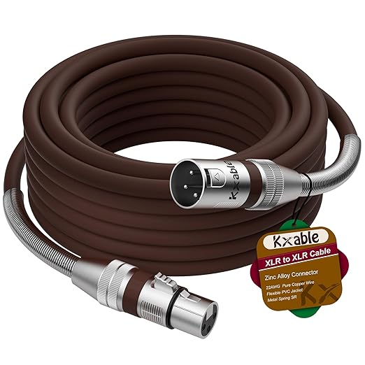 XLR Microphone Cable 25 FT, XLR Male to Female Balanced Mic Cable, 3-Pin Shielded Speaker Cord, Zinc Alloy Connectors, 22AWG Pure Copper, Metal Spring SR, Recording Studio, Podcast, Brown