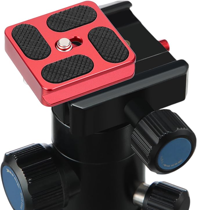 Frienda 2 Pieces Metal Quick Release Plate with 1/4''-20 Camera Screw Tripod Mount Plate Fits Standard for DSLR Camera Tripod Ball Head(Red,Pu40)