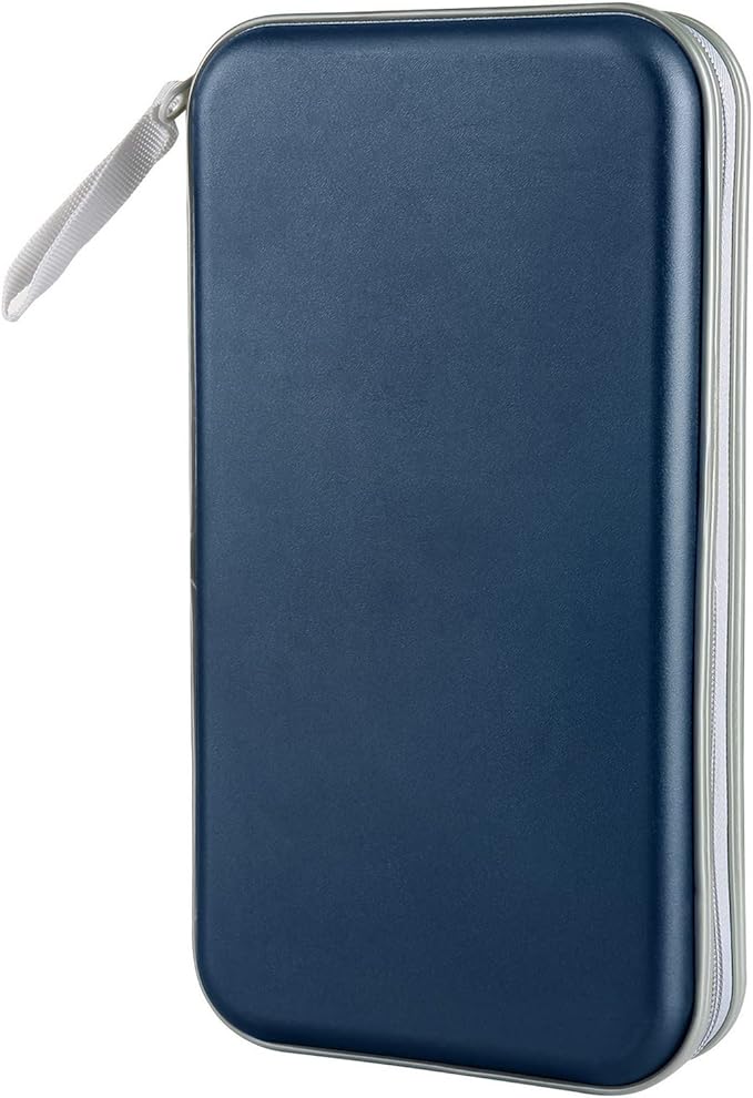 CD Case Holder, 80 Capacity CD/DVD Case Holders Wallet Hard Plastic CD DVD Disc Cases Storage Binder for Car Home Office Travel (Dark Blue)