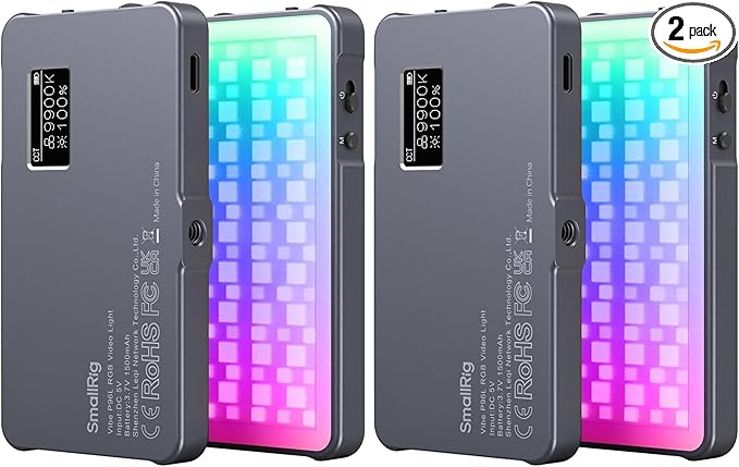 P96L RGB Video Light by SmallRig, Portable Metal LED Camera Light, 2500-8000K, 21 Effects, CRI 96+, OLED Display, Photo and Video Lighting, Long Battery Life, Fits Phone and Camera (Pack of 2)
